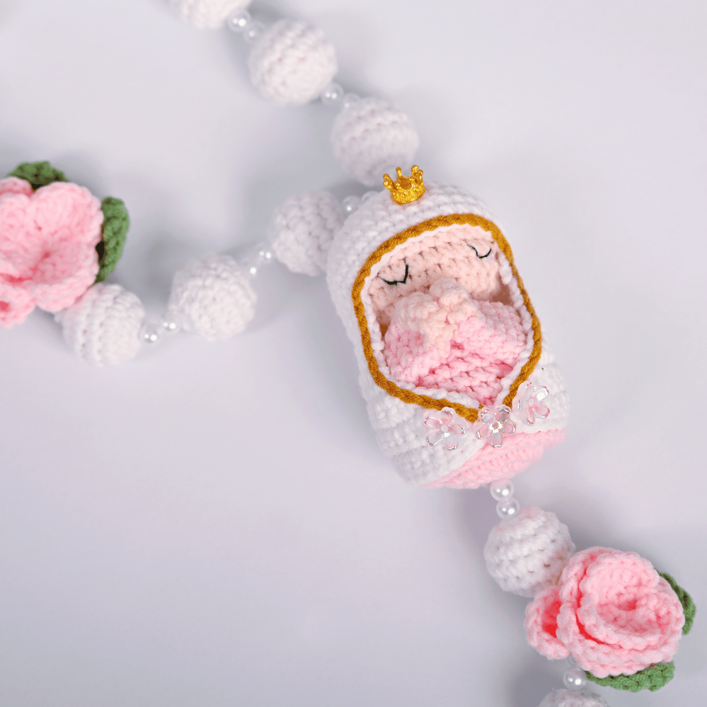 Marian White Crochet Rosary – handmade Christian products JLD Designs Co.