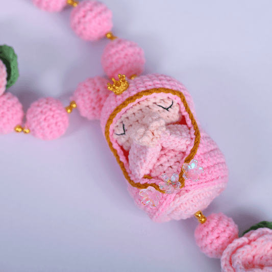 Marian Pink Crochet Rosary – handmade Christian products JLD Designs Co.