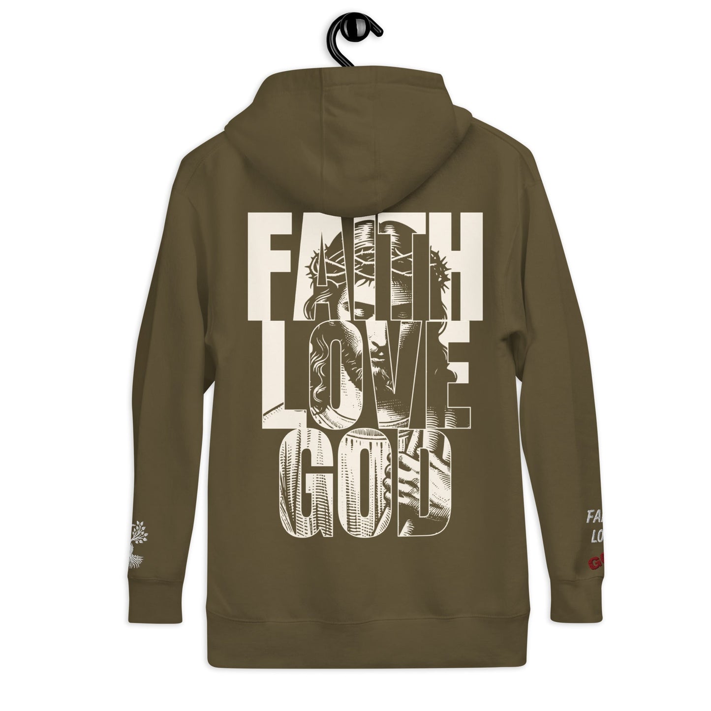 Christ the Redeemer in Military Green – handmade Christian products in Black, Military Green, and Latte by JLD Designs Co.