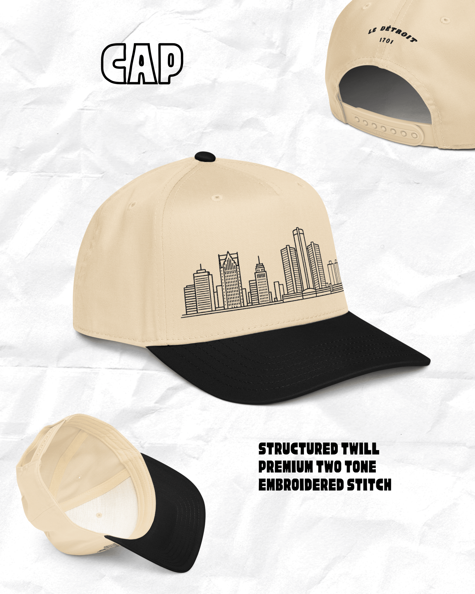 Le Détroit Two - Tone Cap EMBROIDERY – Detroit products JLD Designs Co.