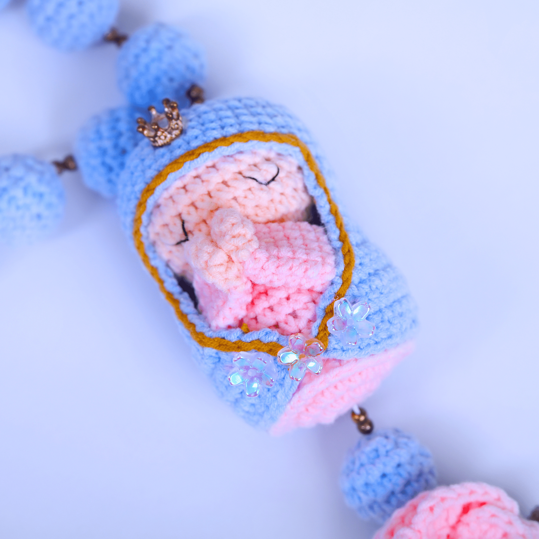 Blue Handcrafted Marian Crochet Rosary with Swaddled Virgin Mary – handmade Christian products JLD Designs Co.