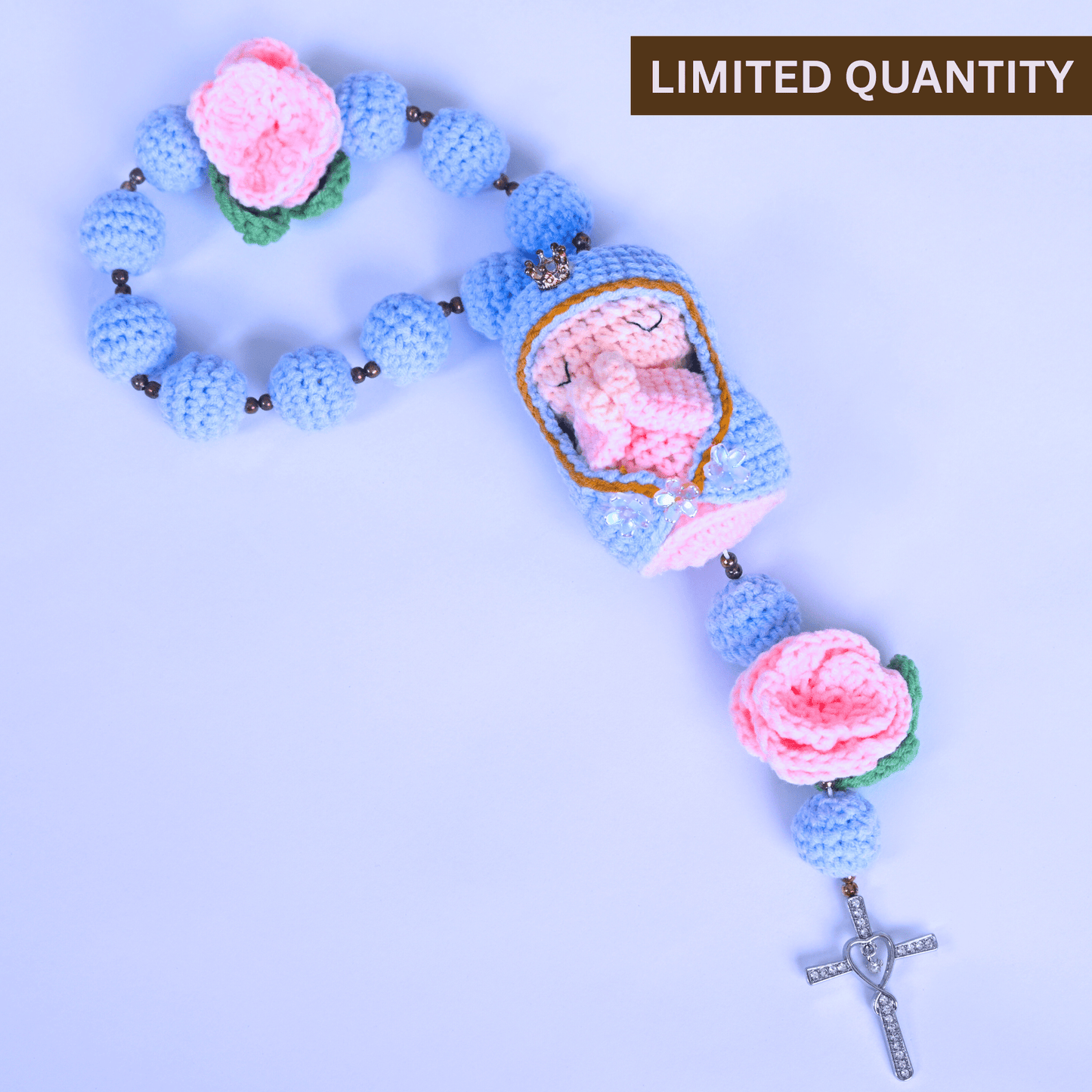 Blue Handcrafted Marian Crochet Rosary with Swaddled Virgin Mary – handmade Christian products JLD Designs Co.