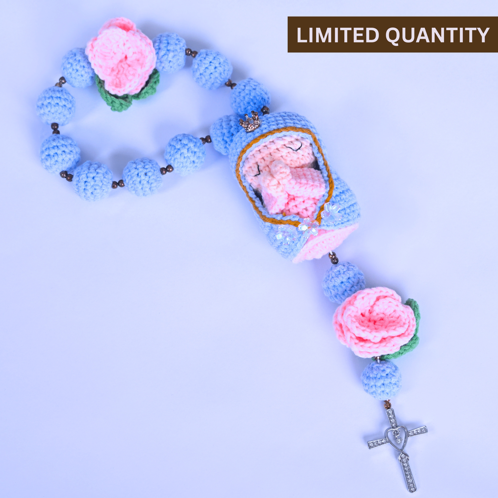 Blue Handcrafted Marian Crochet Rosary with Swaddled Virgin Mary – handmade Christian products JLD Designs Co.
