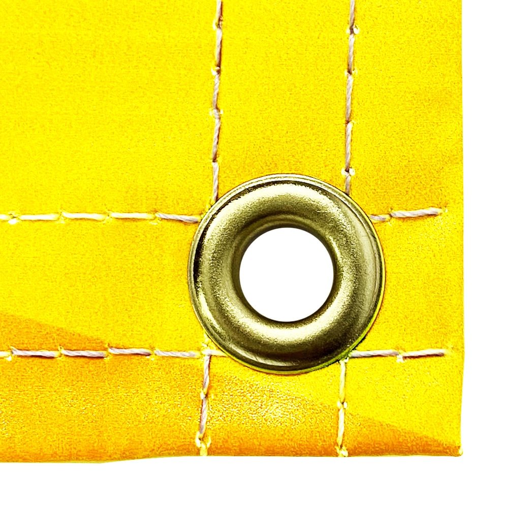 Close-up of a banner's hemmed edge and metal grommet