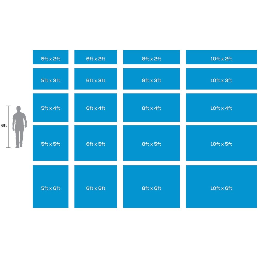 Chart of banner sizes with a person shown for scale