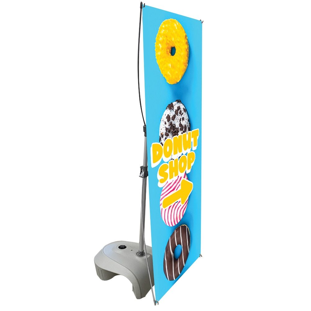 Single-sided sidewalk sign stand on its water base, sample design